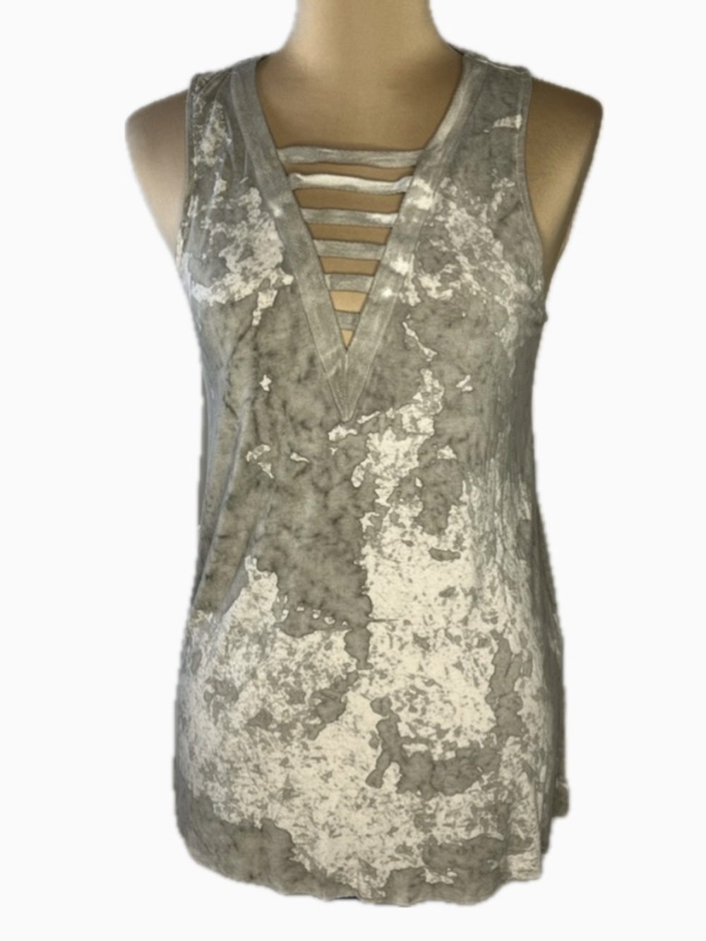 American Eagle Outfitters Gray and White Ladder Neck Top